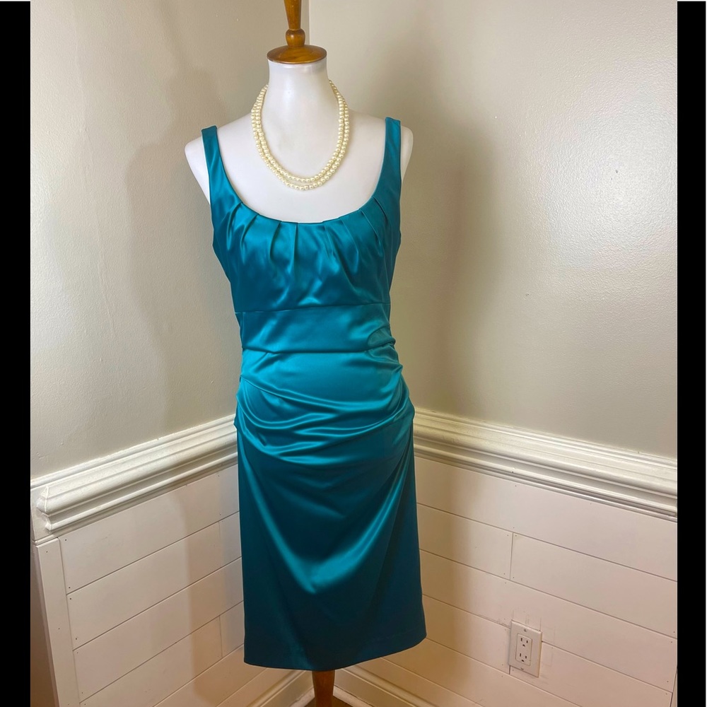 Suzi Chin for Maggy Boutique Teal Blue Bodycon Cocktail Dress 10 FREE SHIP